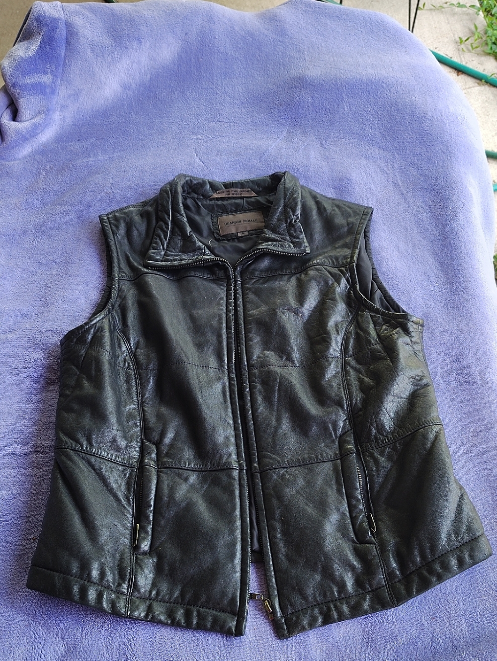 Brandon Thomas Black Leather Sleeveless Vest